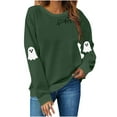 thumbnail image 2 of YOIAVAIOY Womens Halloween Sweatshirts Cute Ghost Heartbeat Print Fleece Crewneck Sweatshirt Spooky Season Holiday Shirt Fall Fashion Pullover Tops Army Green M, 2 of 9