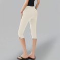 thumbnail image 4 of Women's High Waist Side Slit Capri Leggings, Butt Lifting Tight Fit Yoga Pants with Slimming Effect, Stretchy Workout Crop Tights for Running Fitness Gym Daily Wear Beige L, 4 of 5