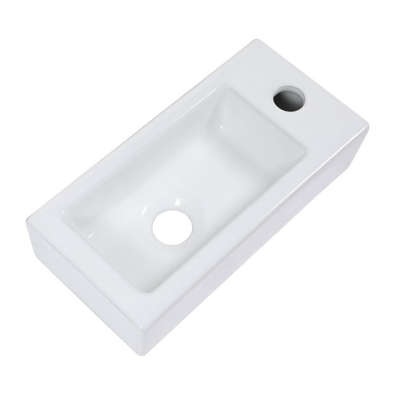 14.5x7 Inch Porcelain White Bathroom Ceramic Sink Rectangular Wall Mount Small Sink, Right Pre-Drilled Faucet Hole