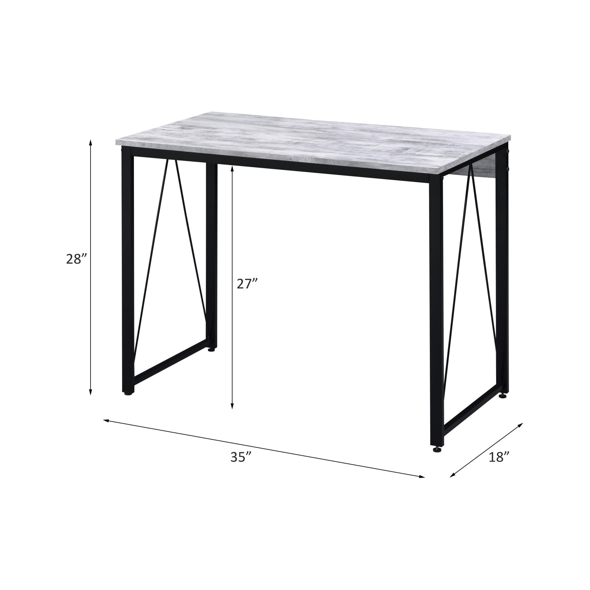 35 inch Small Computer Desk,Writing Desk with Metal Frame for Home,Antique White & Black
