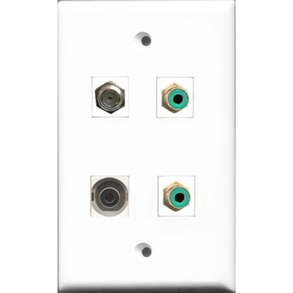 RiteAV - 2 Port RCA Green and 1 Port Coax Cable TV- F-Type and 1 Port 3.5mm Wall Plate