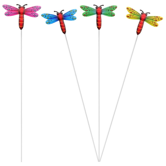 4pcs Decorative Yard Stakes Iron Art Simulation Dragonfly Stakes Lawn Stakes