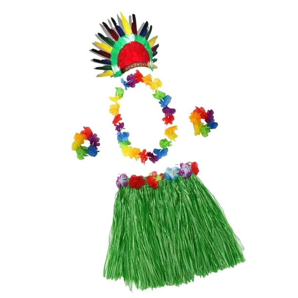 Tocado indio con falda de hierba para danza luau, para celebración en el escenario de la playa Falda verde de 80 cm