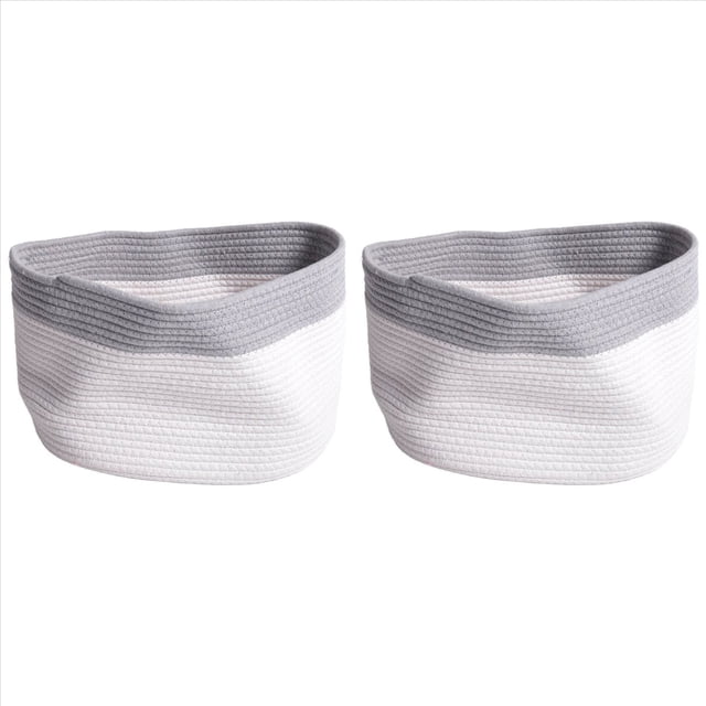 2X Contenedor de Cestas de Almacenamiento de Cuerda de Algodón Organizador Cuadrado de Almacenamiento Cesta Tejida Decorativa Plegable con Asas, D