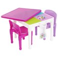 thumbnail image 1 of Humble Crew Kids 2-in-1 Plastic Building Blocks-Compatible Activity Table and 2 Chairs Set, Square, Pink/Purple/White, 1 of 2