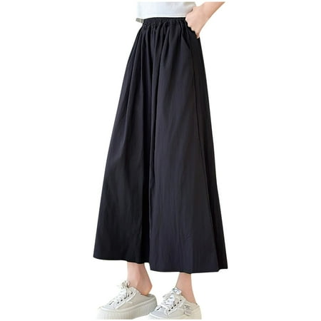 Ugoldhm Girls Elastic Waist Wide Leg Pants - Lightweight Casual Culottes with Pockets for 7-16 Years