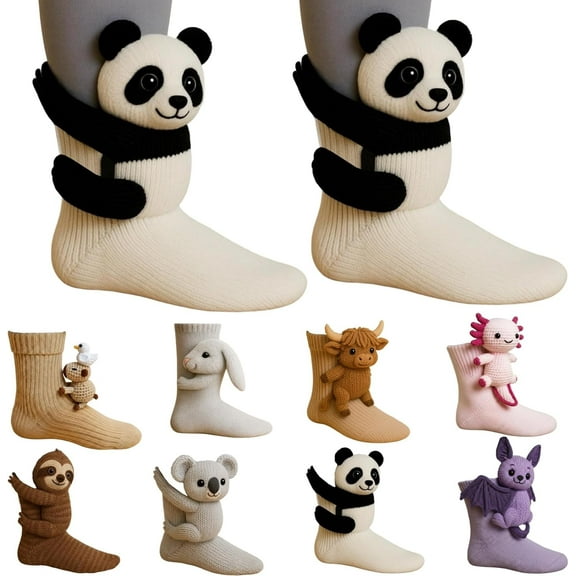 3D Knit Animal Socks, Handmade Animal Socks, Knit Animal Socks, Breathable Comfort, Novelty Animal Hug Sock Hand Crocheted Warm Socks for Winter and Christmas