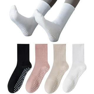 Disino 4 Paires Chaussettes de Yoga Antidérapantes pour Femmes, Chaussette de Pilates Coton pour