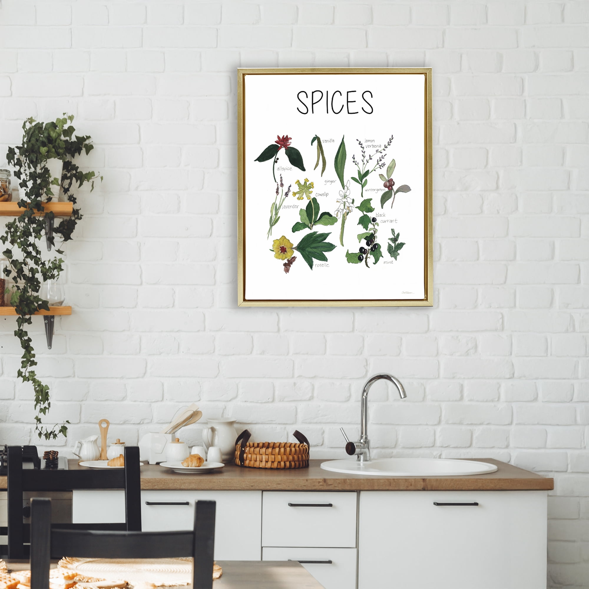 Stupell Industries Spices Identification Chart Gold Framed Floater Canvas Wall Art, design by Carol Robinson