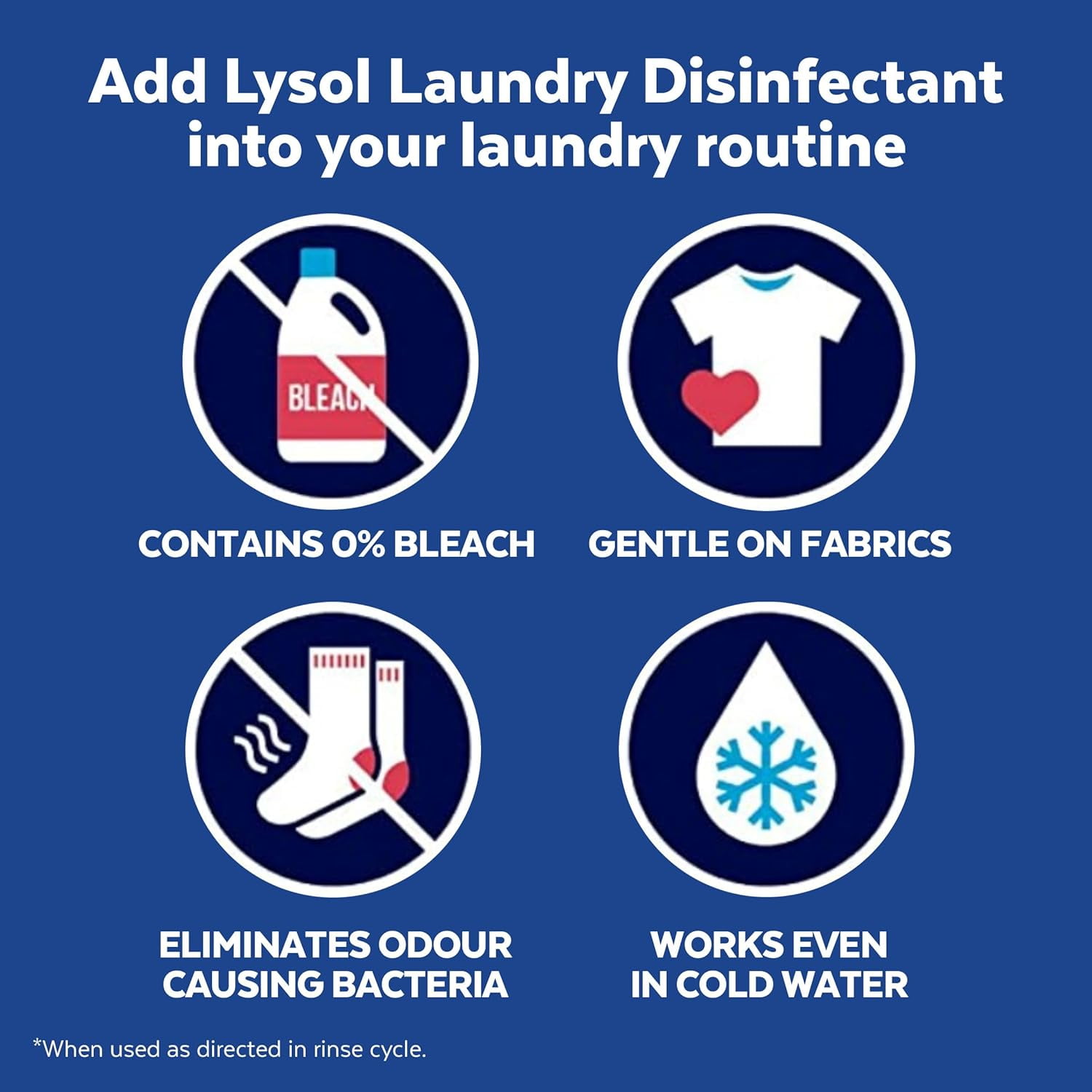 Lysol Désinfectant pour lessive, éliminateur d'odeurs, 0 % d'eau de Javel, élimine les germes que les détergents peuvent laisser derrière eux, 1.2 l