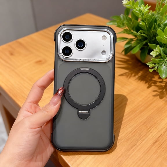 Magnetic For iPhone 16 Plus Phone Case,With Rotatable Ring Kickstand,Translucent Matte Back,Four Corners Rasied Shockproof Anti-fall Drop Protection,Rugged Durable Phone Case,Black