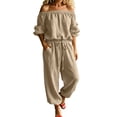 thumbnail image 2 of JOANKDMI Off The Shoulder Jumpsuits for Women Casual Long Rompers with Pockets Loose Fit Elastic Waist Drawstring Summer Beach Outfits Flowy One Piece Overalls, 2 of 6