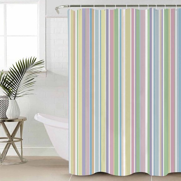 Colorful Striped Waterproof Fabric Shower Curtain, Farmhouse Rainbow Color Stripes Shower Curtain for Bathroom Curtains Bathtubs Hotel Washable Shower Curtains with 12 Hooks Small 36x78in
