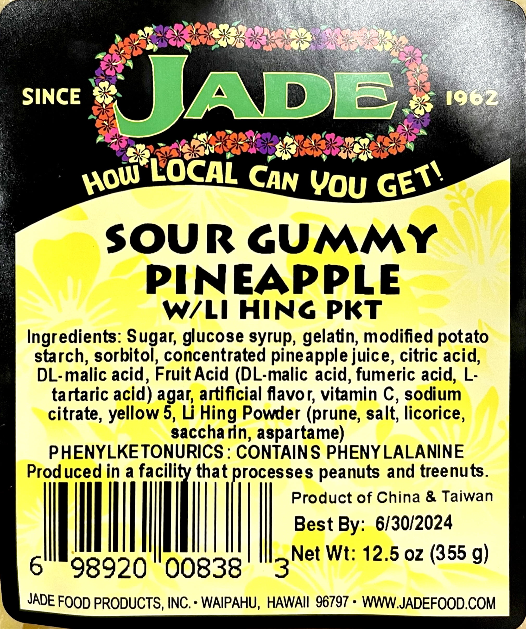 Jade Sour Gummy Pineapple with Li Hing Packet, 12.5 fl. oz.