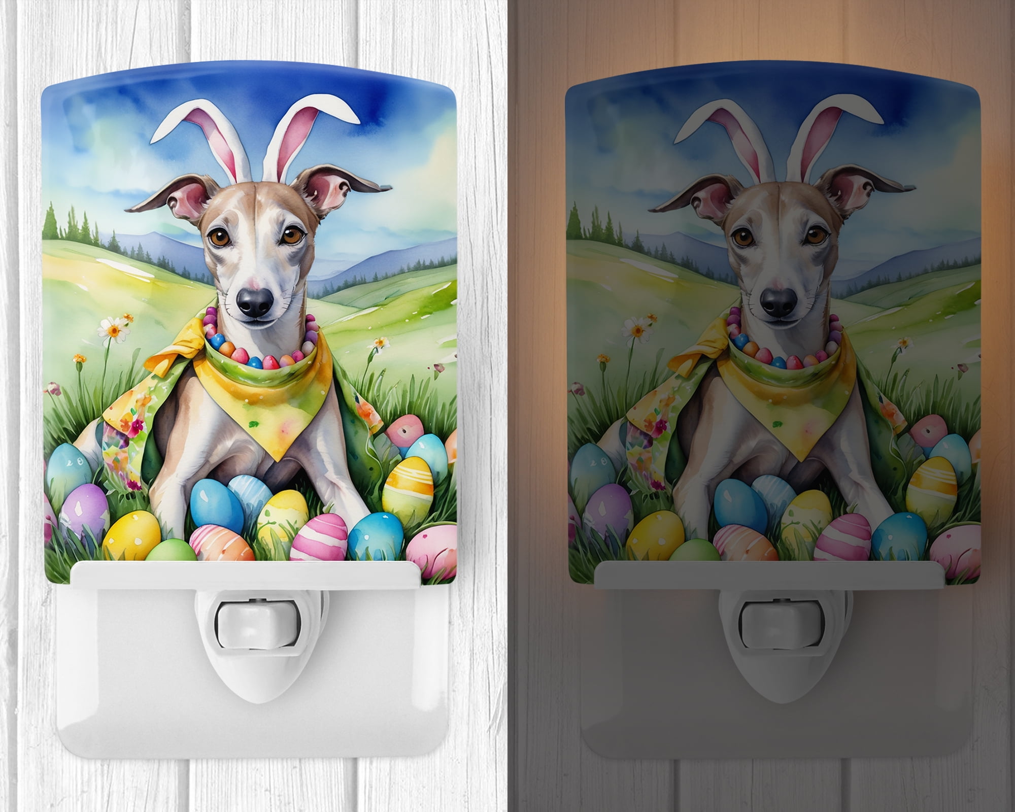 Whippet Easter Egg Hunt Ceramic Night Light 4 in x 6 in