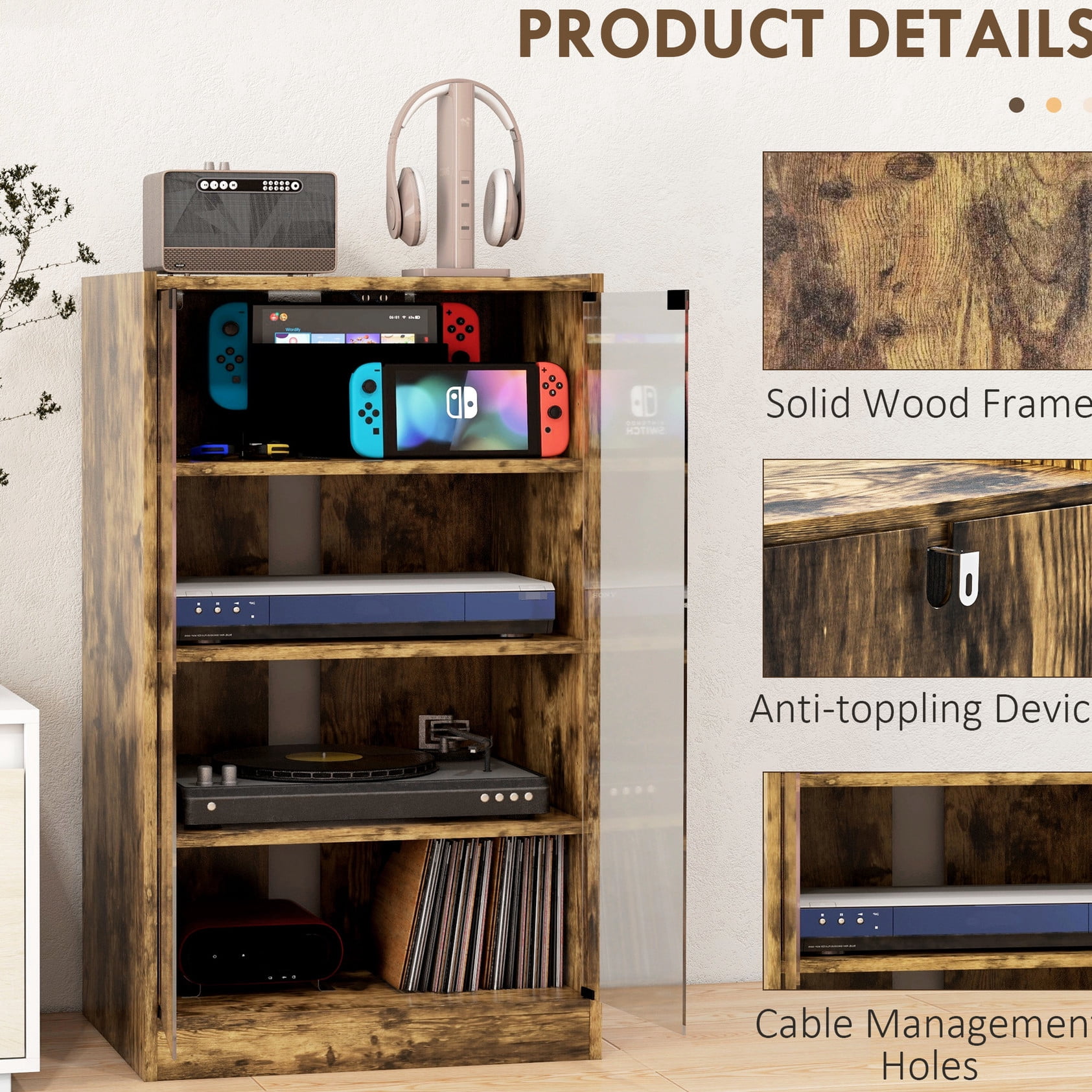 Cable Management & Glass Door Design - Organized Media Storage with Signal Transmission