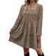 thumbnail image 2 of Vestido de manga larga, cuello cuadrado, color puro, diseño escalonado, manga abombada, vestido de túnica de verano para mujer, para fiesta, oficina, café L, 2 of 6