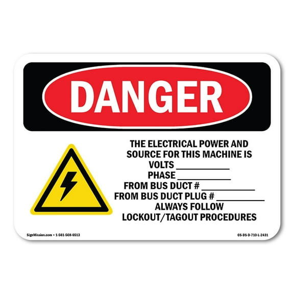OSHA Danger Sign - The Electrical Power And Source | Decal | Protect Your Business, Construction Site, Warehouse & Shop Area |  Made in The USA