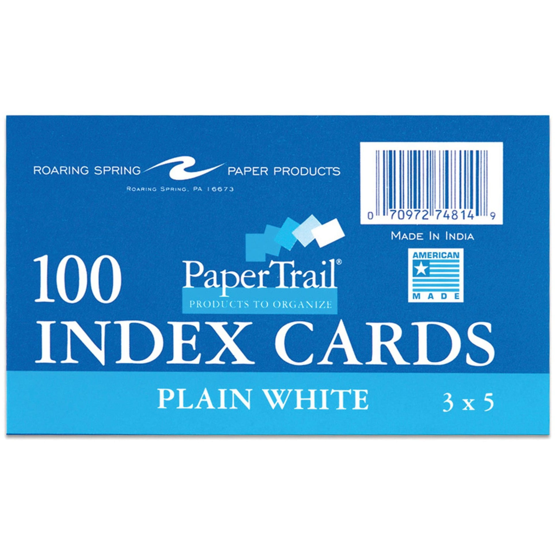 Roaring Spring PaperTrail Unruled Index Cards (100 Count), 1 Case (36 Packs), 3" x 5" , White