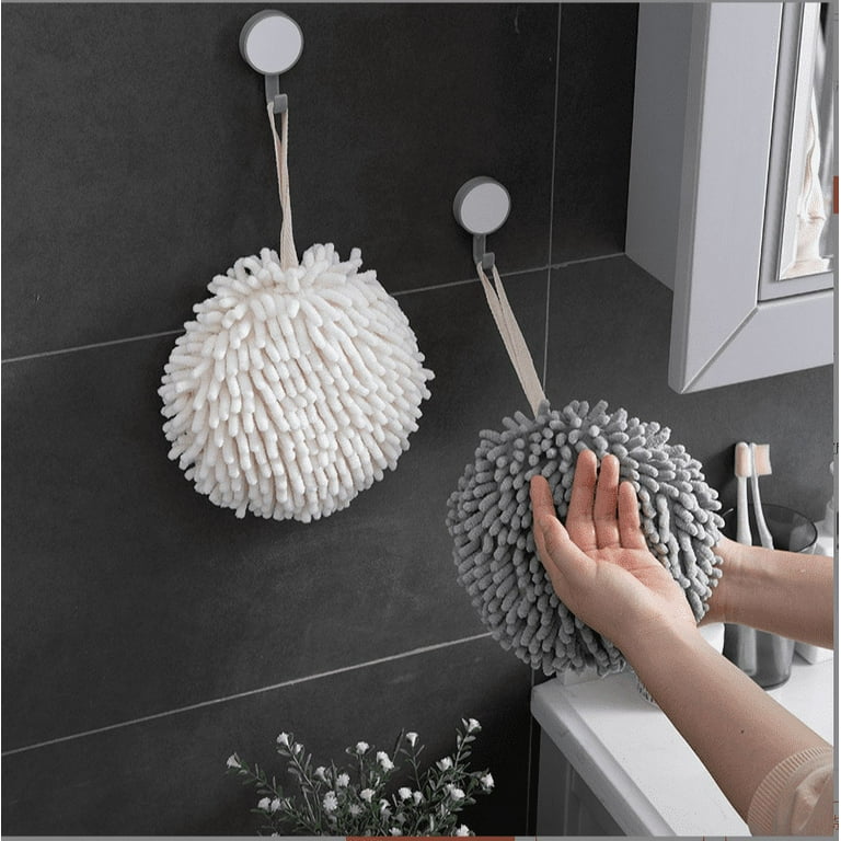 Chainplus 2 Packs of Bathroom Hand Towel Set Grey White Chenille Fluffy Decorative Little Towel Ball Quick Dry Hanging Microfiber Absorbent Soft Towels with Loop For Kitchen Powder Room Walmart