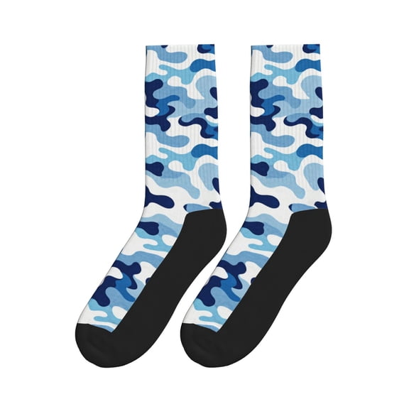 Blue Camouflage Athletic Crew Novelty Socks for Womens Mens