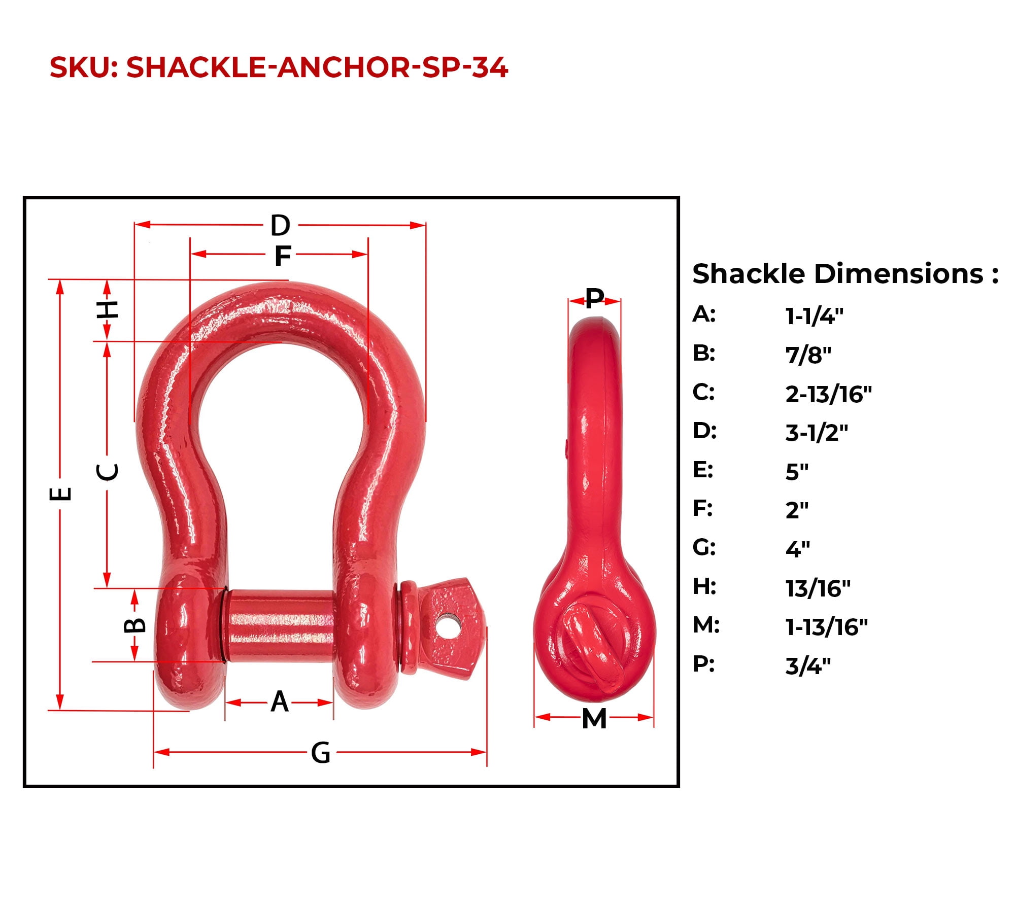 3/4" Anchor Shackle Forged Carbon Steel w/ Alloy Screw Pin Load Limit # 4.75 Tons (9,500 lbs) | Double Rust Protection Heavy Duty D Ring Shackle for Towing, Rigging & Vehicle Recovery (4 Pack)