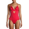 No Boundaries Juniors' Red Ribbed One-Piece Swimsuit