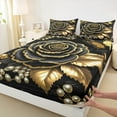 thumbnail image 2 of Manfei Black Gold Rose Fitted Sheet Set Twin for Women, Golden Leaves Bedding Twin Size, Princess Pearl Bed Cover, Lightweight Bedroom Decor, 2 Pieces, 2 of 6
