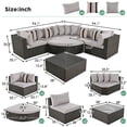 thumbnail image 5 of EUROCO 7 piece Patio Sectional Sofa Set, Rattan Sofa Lounger with Colorful Pillows, Outdoor Furniture Set with Coffee Table, Conversation Chat Sofa Modern Seating Set, Brown Wicker, Gray Cushion, 5 of 8