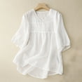 thumbnail image 2 of HAPIMO Women's Trendy Cotton Linen Loose Tops Solid Color Ruched Summer Tees 3/4 Sleeve V Neck Pullover for Teen Girls Elegant Casual Relaxed Blouses White XXL, 2 of 7