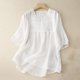 thumbnail image 1 of ICHUANYI Clearance Womens Color Casual Loose Fashion T-ShirtFive Cent Sleeve Button Tops Cotton And Linen Blouse(White, L) ICHUANYI WER2023080909940, 1 of 7