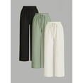 thumbnail image 2 of Women's Solid Color Wide Leg Pants Black, Green, White Three Piece Set, 2 of 6