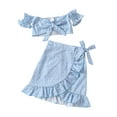 thumbnail image 1 of hirigin Kids Girl Off Shoulder Tops + Skirt, Floral Print Bow Ruffle Decoration Sweet Summer Clothing, 1 of 9