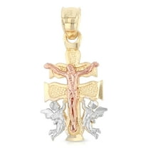 Ioka-14K Tri Color Gold Jesus Crucifix Cross of Caravaca Religious Charm Pendant For Necklace or Chain