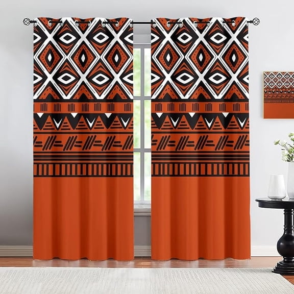 Aztec Blackout Curtains, Burnt Orange Vintage Geometric Blackout Curtains, Grommet Privacy Thermal Insulated Drapes For Bedroom Living Room Office Home Decor 26"W x 54"L (Pack of 2)