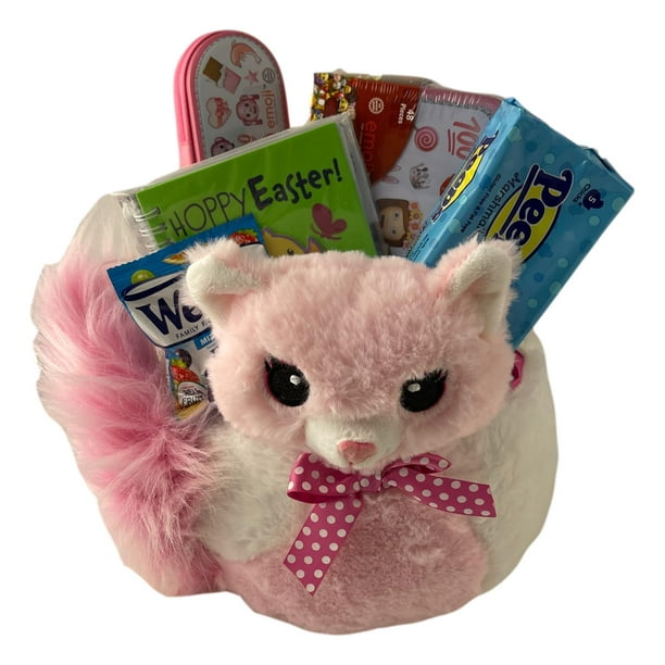 KKC Easter Basket for Girls Cat Themed Premade Gift Basket Prefilled