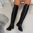 thumbnail image 2 of Women's Knee High Boots Round Toe Chunky Block Heel Long Boots for Women Comfortable Low Heel Wide Calf Womens Boots Pull on Long Boots Size 36-43 Black-A, 2 of 8