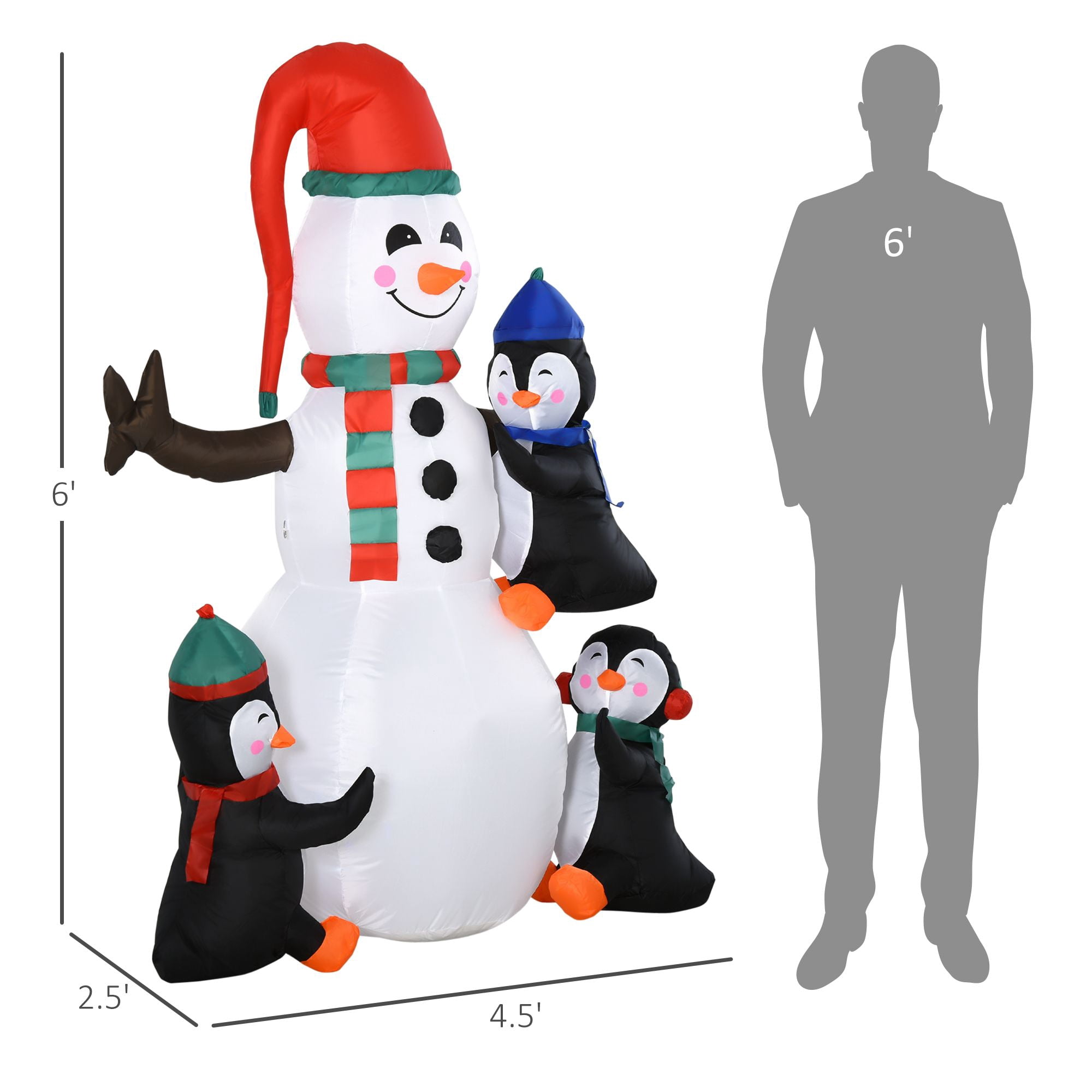 6 ft Christmas Yard Inflatable with 3 Penguins Building a Snowman, Lighted LED Outdoor Holiday Decoration, Polyester