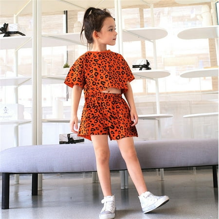 

Hunpta Baby Girl Outfits Leopard Print Ruffle Tops and Leopard Shorts 2PCS Clothes Set