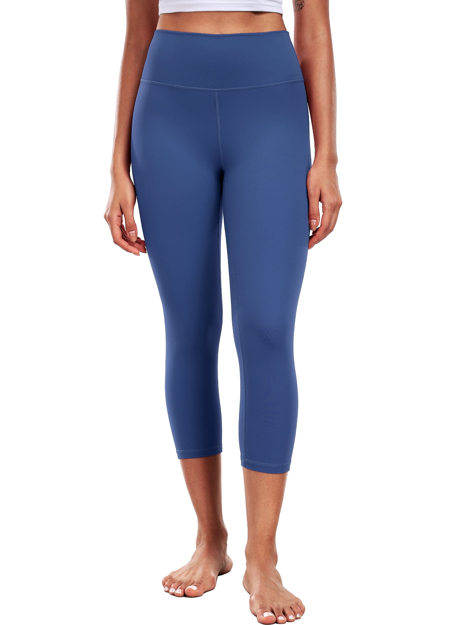 NELEUS ButterSoftFlex Womens High Waist Capri Legging for Yoga Workout Athletic Cropped Pants with Waistband Pocket,Black+Blue,US Size S