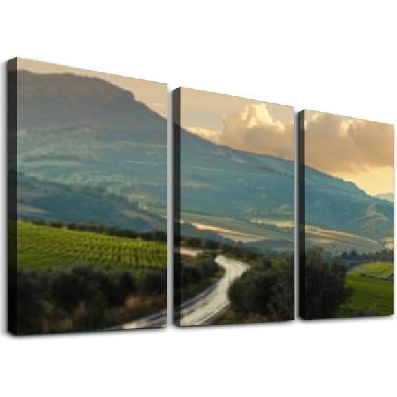 nygtbtfer Cretan landscape at sunset Canvas Wall Art Hanging Paintings Modern Artwork Abstract Picture Prints Home Decoration Gift Unique Designed Framed 12x16x3pcs