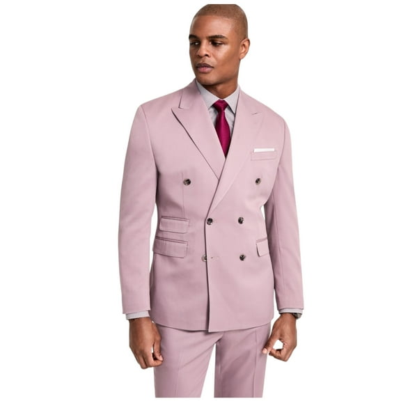 Tayion Mens Classic fit Double Breasted Suit Jacket Blazer 44 S Pink Solid