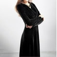 thumbnail image 4 of YDDIAN Womens Elegant V-Neck Long Sleeve High Waist Flared Maxi Velvet Dress Black XXL, 4 of 9