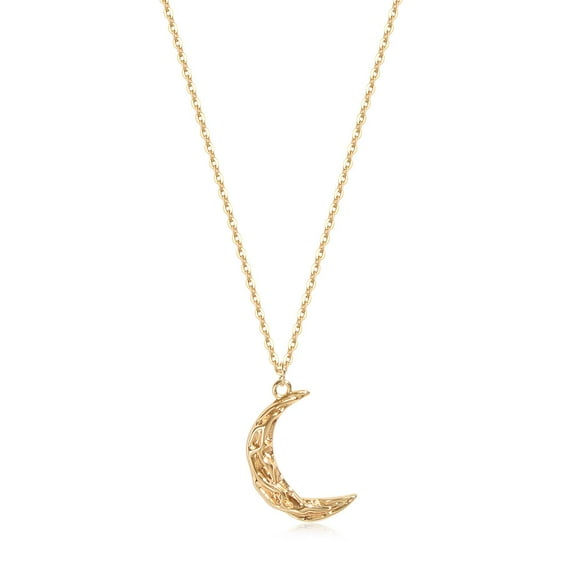MEVECCO 18K Gold Plated Dainty Minimalist Carved Gold Moon Pendant Necklace for Women Gift