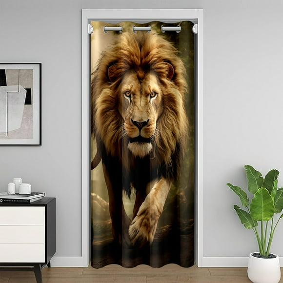 3D Lion Door Drape 59"W X 80"L ,Brown Lion Door Curtain For Doorway Privacy,Wild Animal Theme Blackout Curtain For Adults Men Teens Young,African Safari Animal Room Divider Curtain Temporary Door
