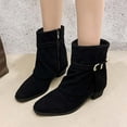 thumbnail image 2 of Gyexs Mid Calf Boots for Women Wrinkled Side Zipper Fringe Round Toe Flat Retro Flat Booties Comfortable Walking Shoes Z01 Black Size 6, 2 of 9