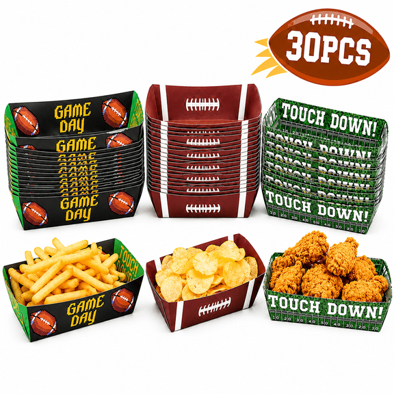 Football Tray Football Party Favors Paper Boats Serving Trays Paper Disposable Snack Trays for Sport Birthday Party Trays 30Pcs Set 1