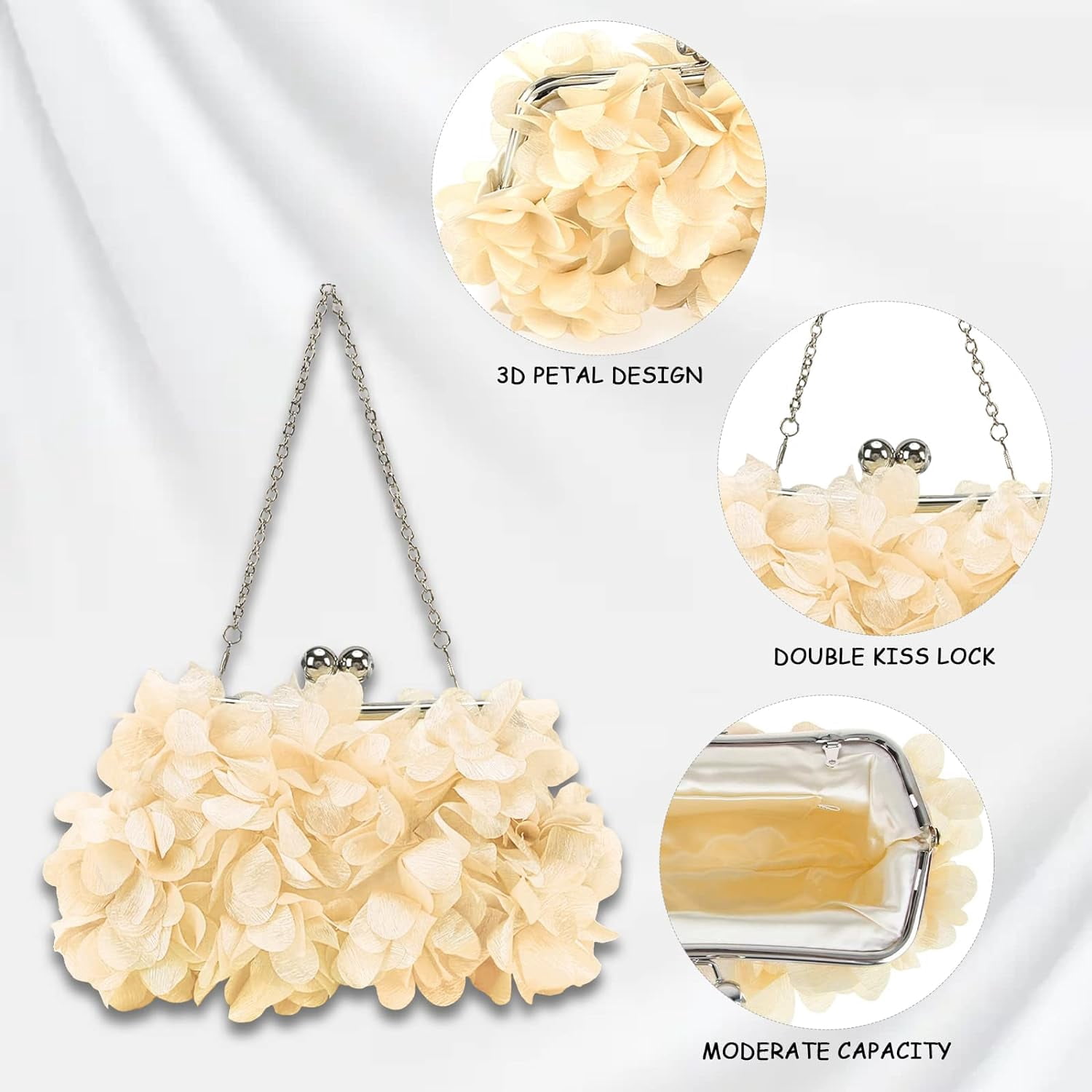 Women Clutch Evening Bag Small Floral Purses with Chain for Wedding, Party, Prom