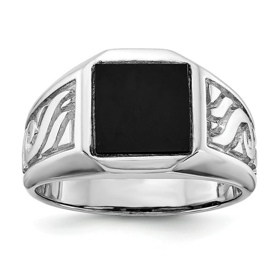 Solid 14k White Gold Men's Onyx Ring Band Size 9.5