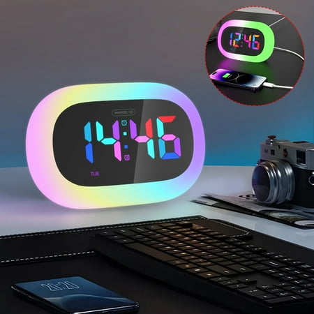 

Rebajas Reloj despertador digital LED para dormitorio espejo RGB reloj de escritorio con luz nocturna puerto de carga USB Akmoler